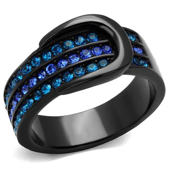 TK2549-9 Women IP Black Stainless Steel Ring with Top Grade Crystal in Multi Color - Size 9