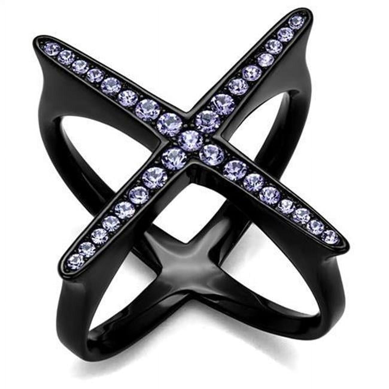 TK2603-5 Women IP Black Stainless Steel Ring with Top Grade Crystal in Amethyst - Size 5