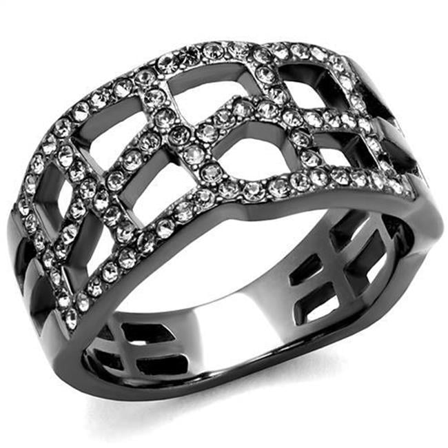 Women IP Light Black Stainless Steel Ring with Top Grade Crystal in Black Diamond - Size 6