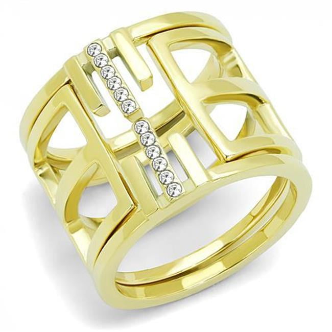 Women IP Gold Stainless Steel Ring with Top Grade Crystal in Clear - Size 5
