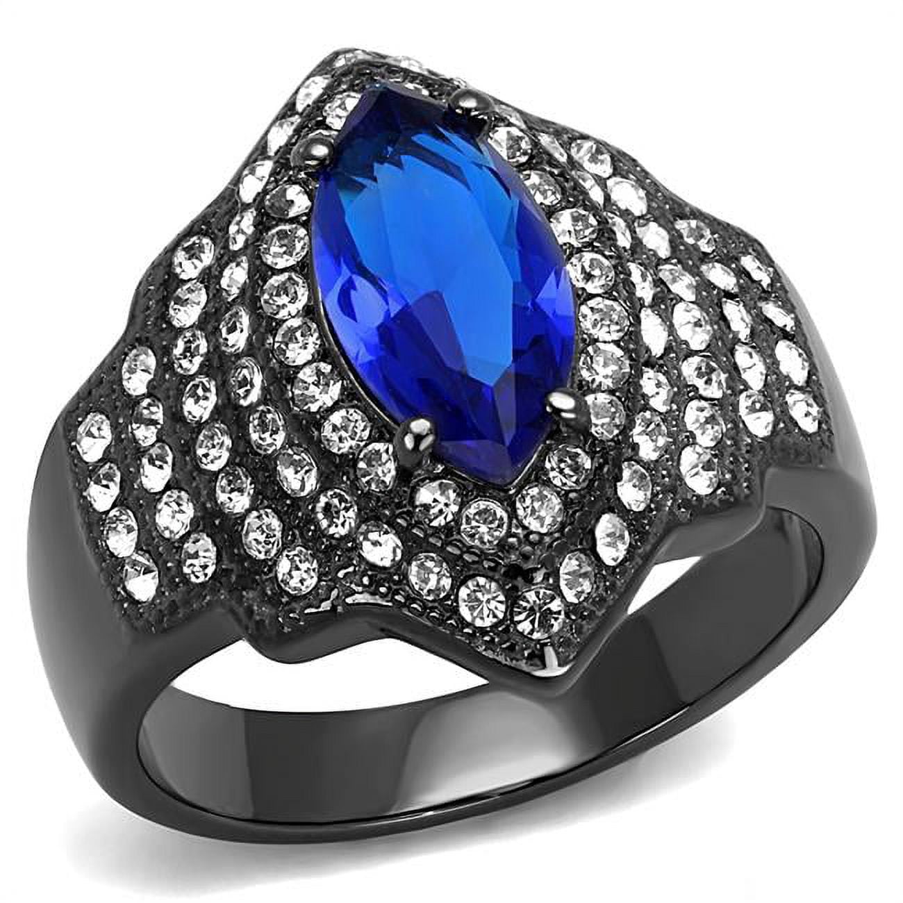 Women IP Light Black Stainless Steel Ring with Synthetic in Sapphire - Size 7