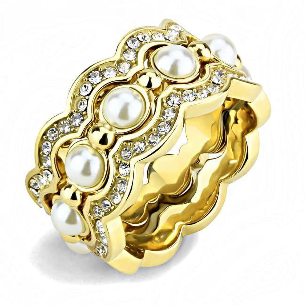 TK3520-9 Women IP Gold Stainless Steel Ring with Synthetic in White - Size 9