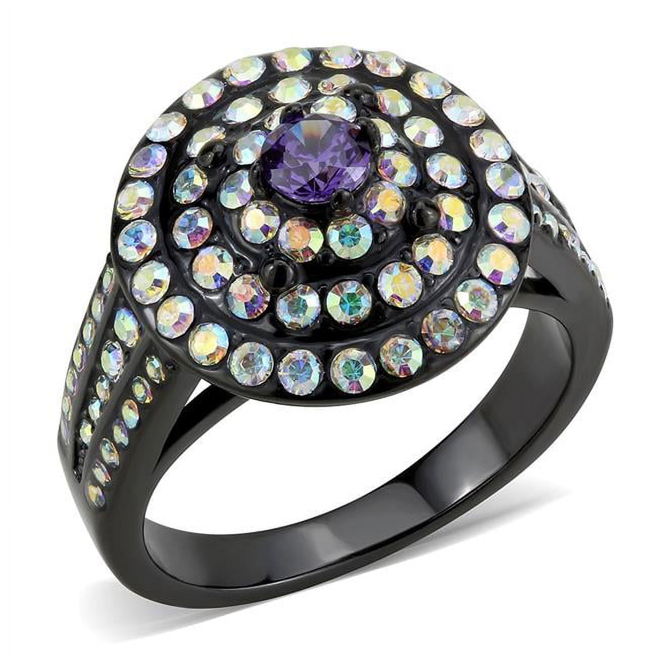 Women IP Black Stainless Steel Ring with Assorted in Multi Color - Size 6
