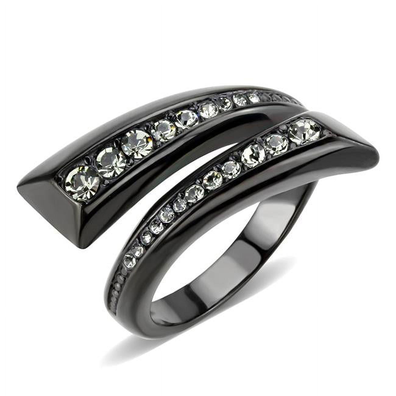 Women IP Black Stainless Steel Ring with Top Grade Crystal in Black Diamond - Size 5
