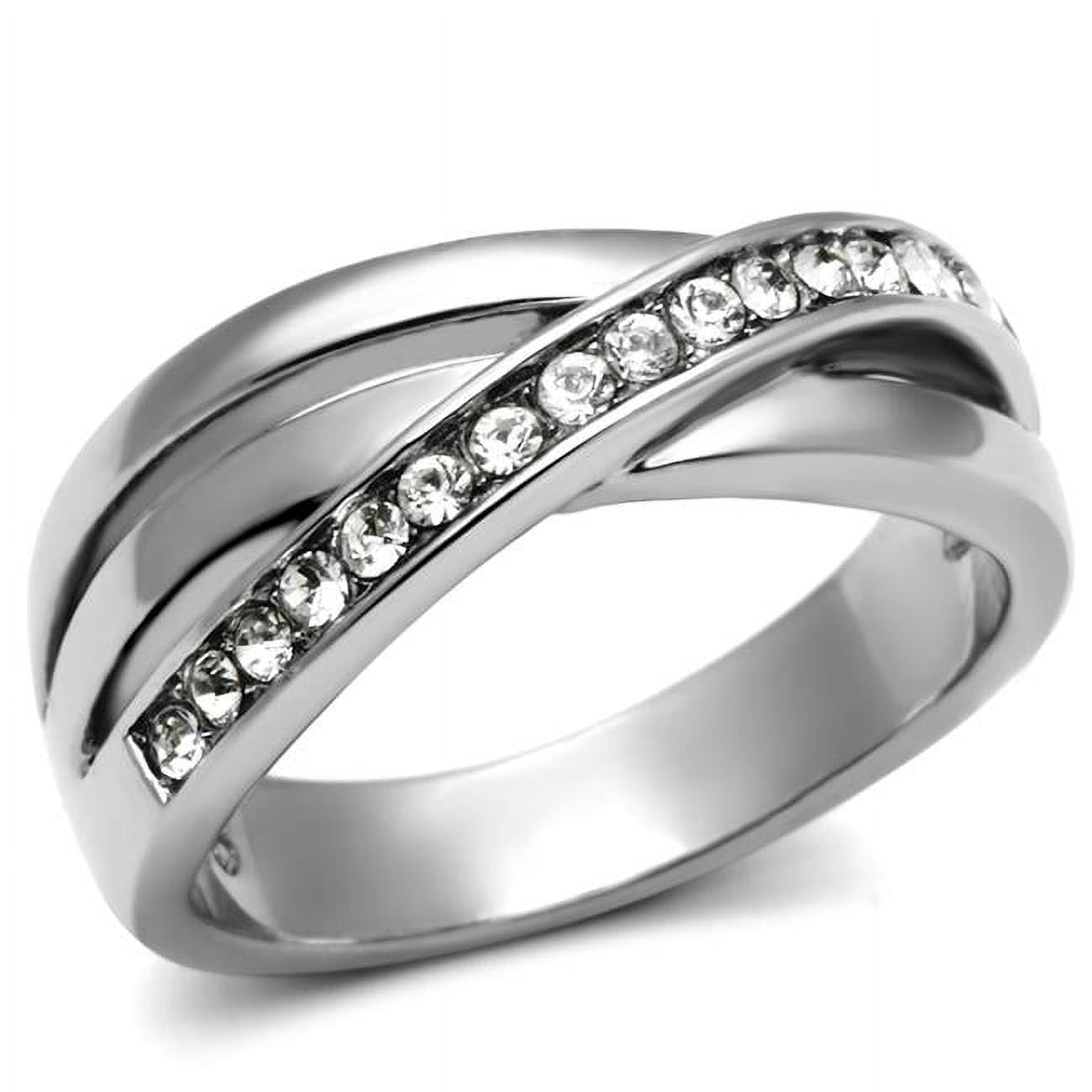 Women High Polished Stainless Steel Ring with Top Grade Crystal in Clear - Size 7
