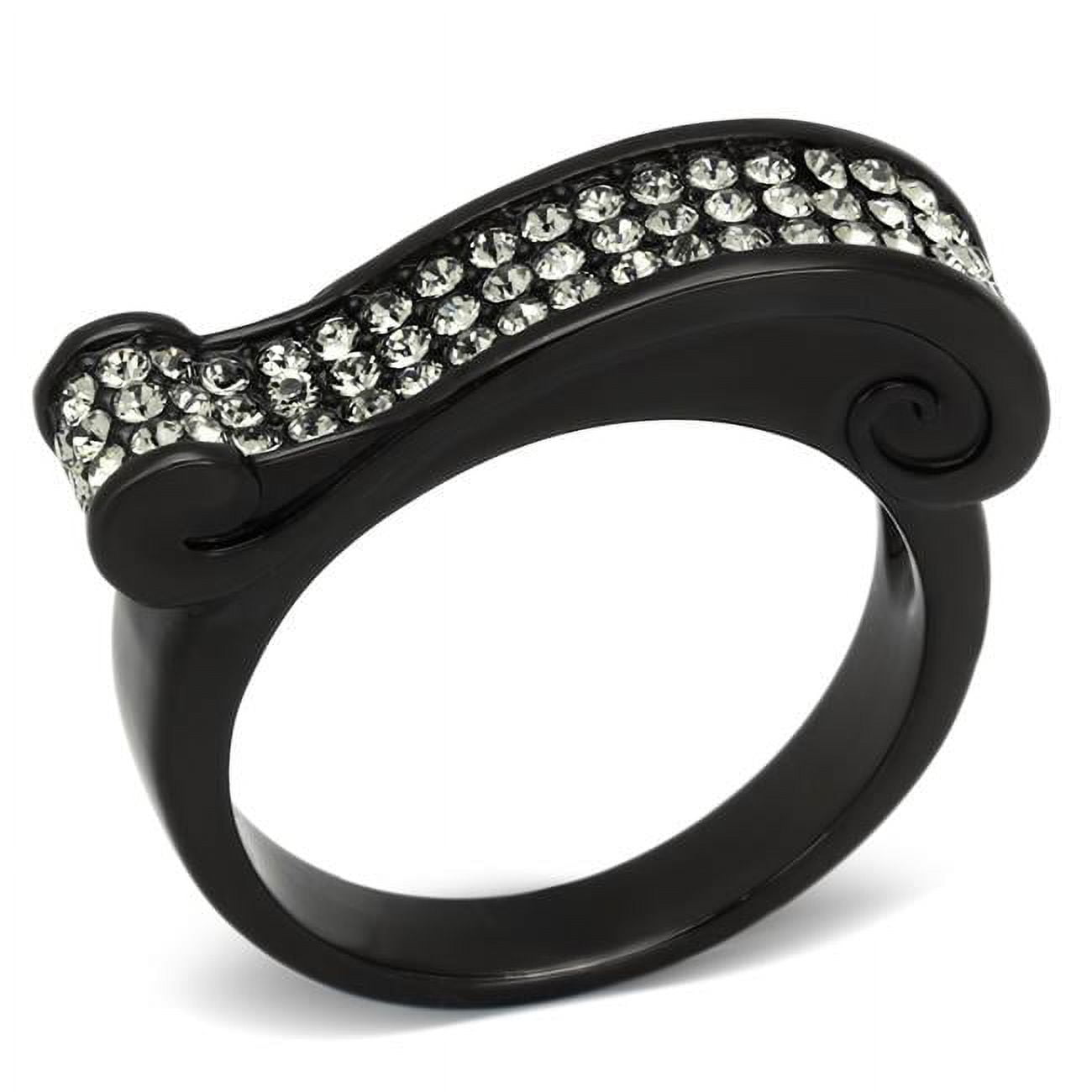 Women IP Black Stainless Steel Ring with Top Grade Crystal in Black Diamond - Size 5