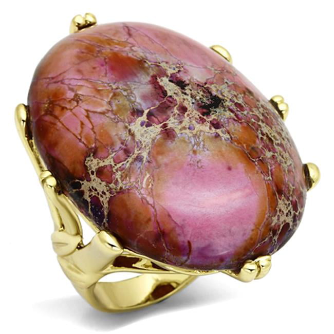 Women Gold Brass Ring with Synthetic in Light Amethyst - Size 5