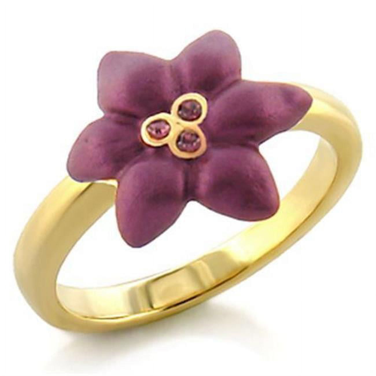 Women Gold White Metal Ring with Top Grade Crystal in Amethyst - Size 7