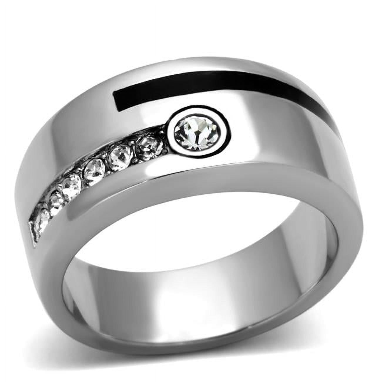 Men High Polished Stainless Steel Ring with Top Grade Crystal in Clear - Size 9