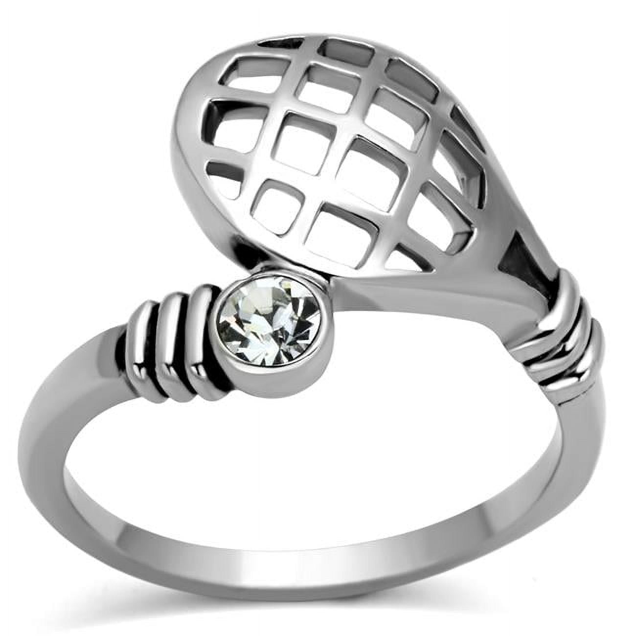 Women High Polished Stainless Steel Ring with Top Grade Crystal in Clear - Size 8