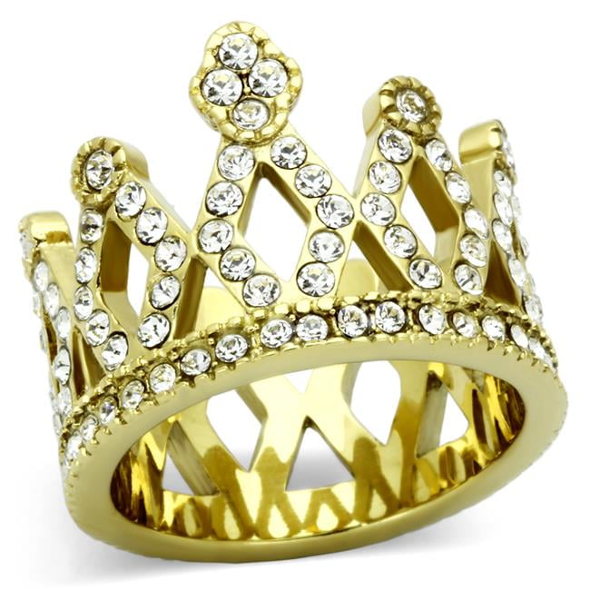 Women IP Gold Stainless Steel Ring with Top Grade Crystal in Clear - Size 8