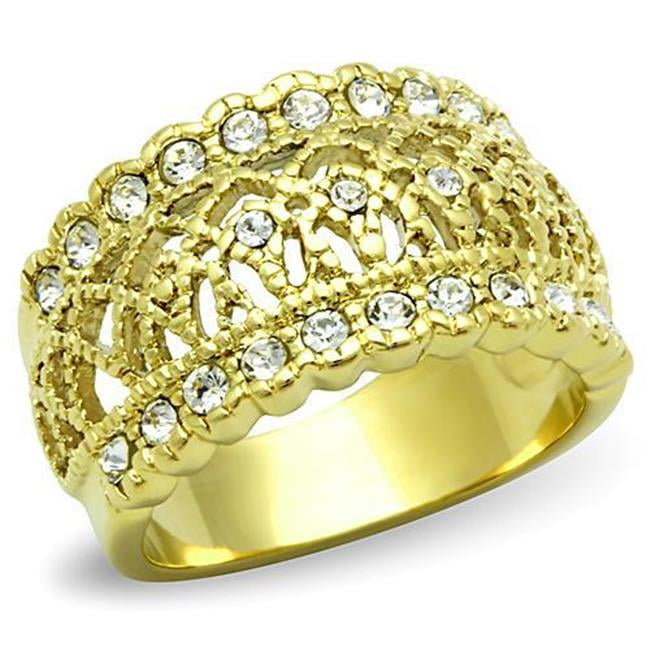 Women IP Gold Stainless Steel Ring with Top Grade Crystal in Clear - Size 6