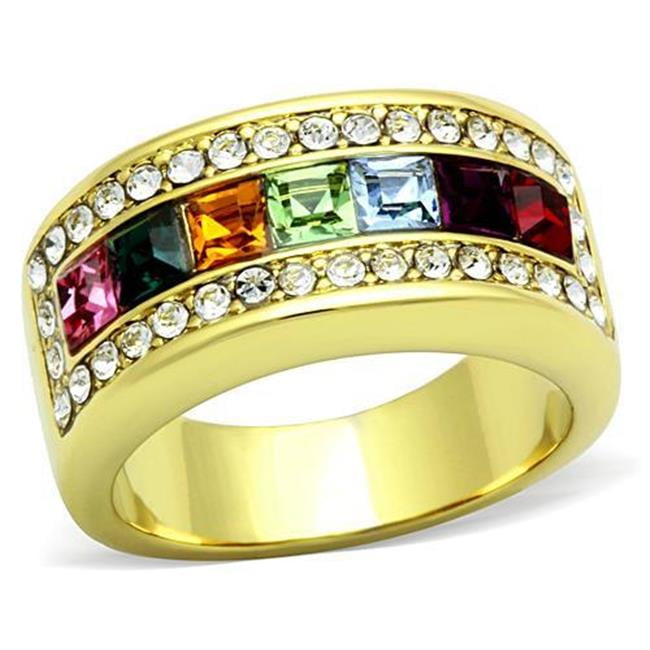 TK1402-7 Women IP Gold Stainless Steel Ring with Top Grade Crystal in Multi Color - Size 7