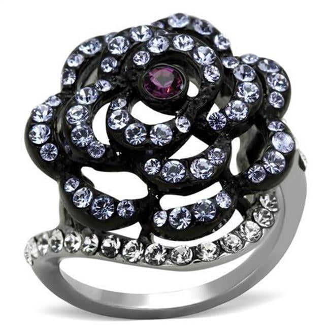 TK1422-6 Women Two-Tone IP Black Stainless Steel Ring with Top Grade Crystal in Amethyst - Size 6