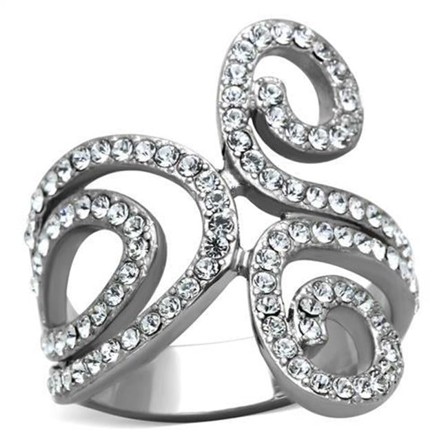 Women High Polished Stainless Steel Ring with Top Grade Crystal in Clear - Size 5