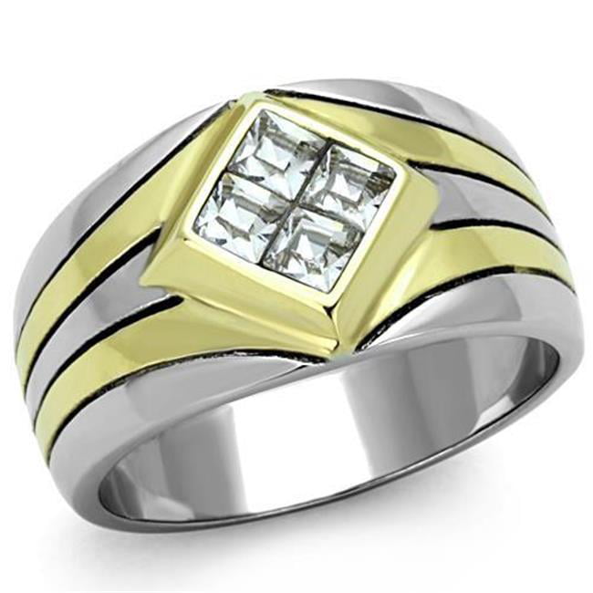 Men Two-Tone IP Gold Stainless Steel Ring with Top Grade Crystal in Clear - Size 10
