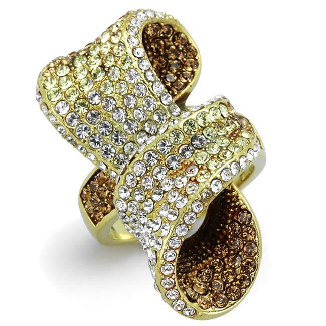 Women IP Gold Stainless Steel Ring with Top Grade Crystal in Multi Color - Size 10