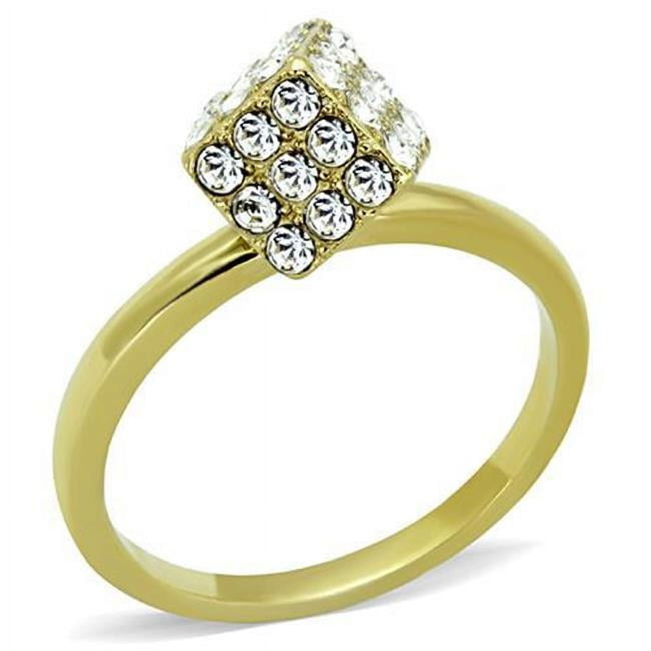 Women IP Gold Stainless Steel Ring with Top Grade Crystal in Clear - Size 6