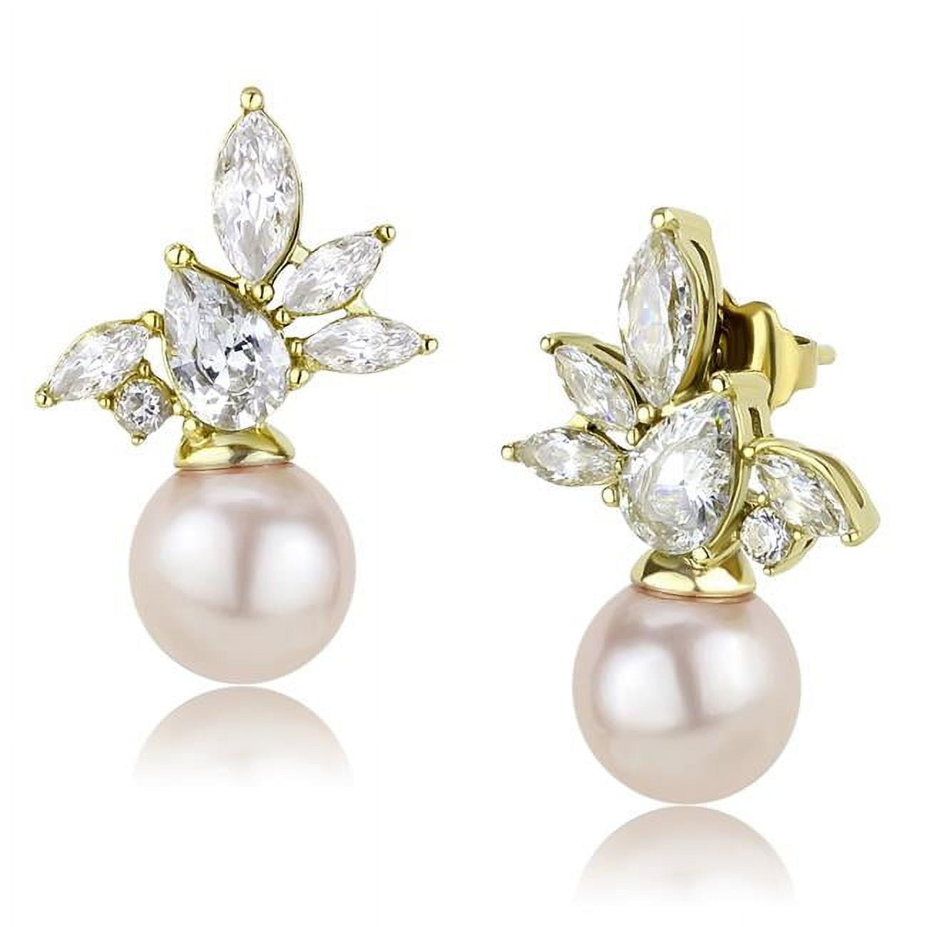 Women IP Gold Stainless Steel Earrings with Synthetic in Light Rose