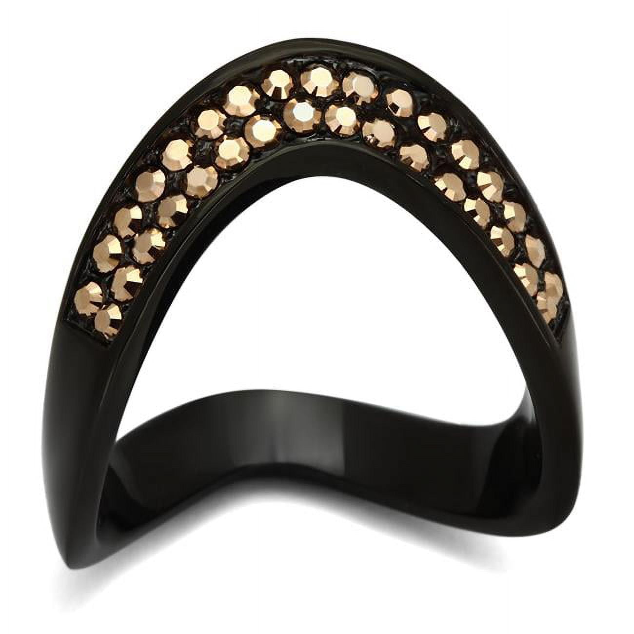 Women IP Black Stainless Steel Ring with Top Grade Crystal in Metallic Light Gold - Size 5