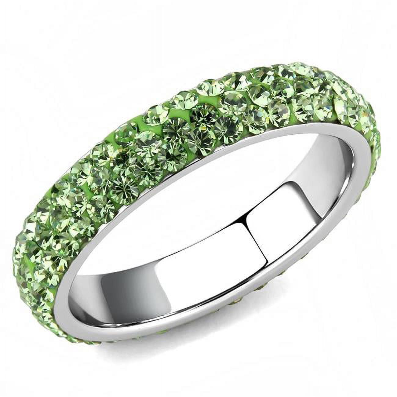 Women High Polished Stainless Steel Ring with Top Grade Crystal in Peridot - Size 9