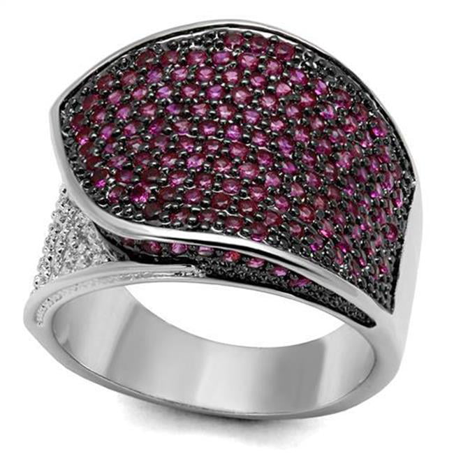Women Rhodium & Ruthenium Brass Ring with AAA Grade CZ in Ruby - Size 6