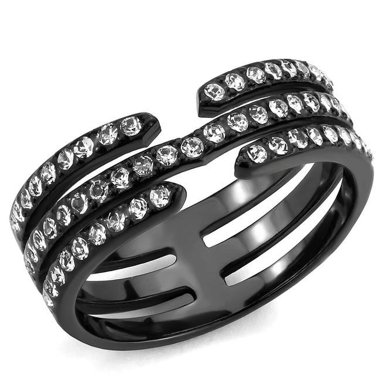 TK3594-5 Women IP Black Stainless Steel Ring with Top Grade Crystal in Clear - Size 5