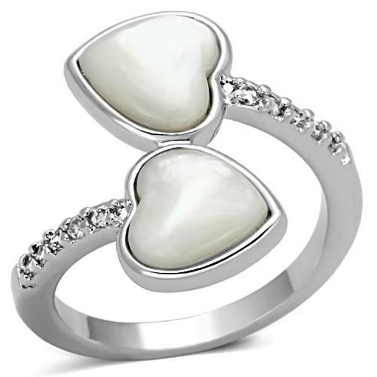 3w317-8 Women Rhodium Brass Ring with Precious Stone in White - Size 8