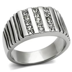 TK364-9 Men High Polished Stainless Steel Ring with Top Grade Crystal in Clear - Size 9