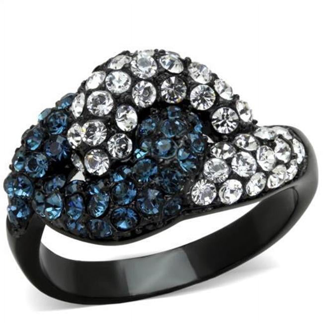 Women IP Black Stainless Steel Ring with Top Grade Crystal in Montana - Size 8