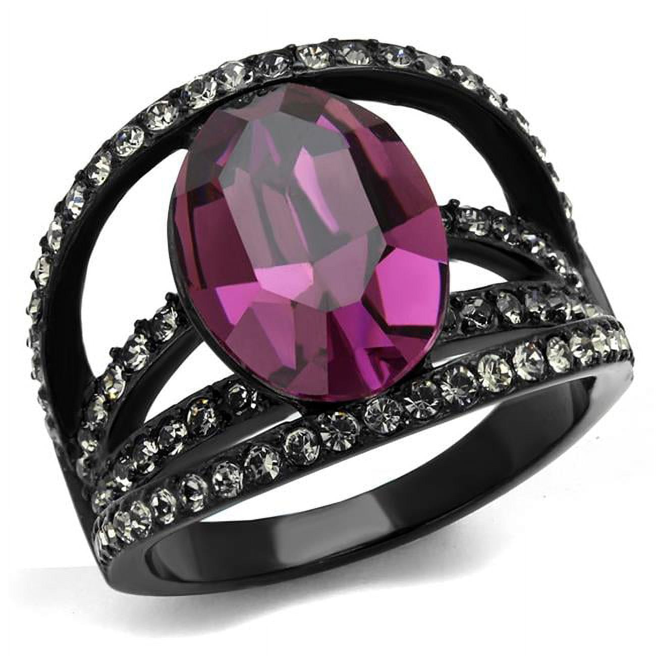 Women IP Black Stainless Steel Ring with Top Grade Crystal in Amethyst - Size 10