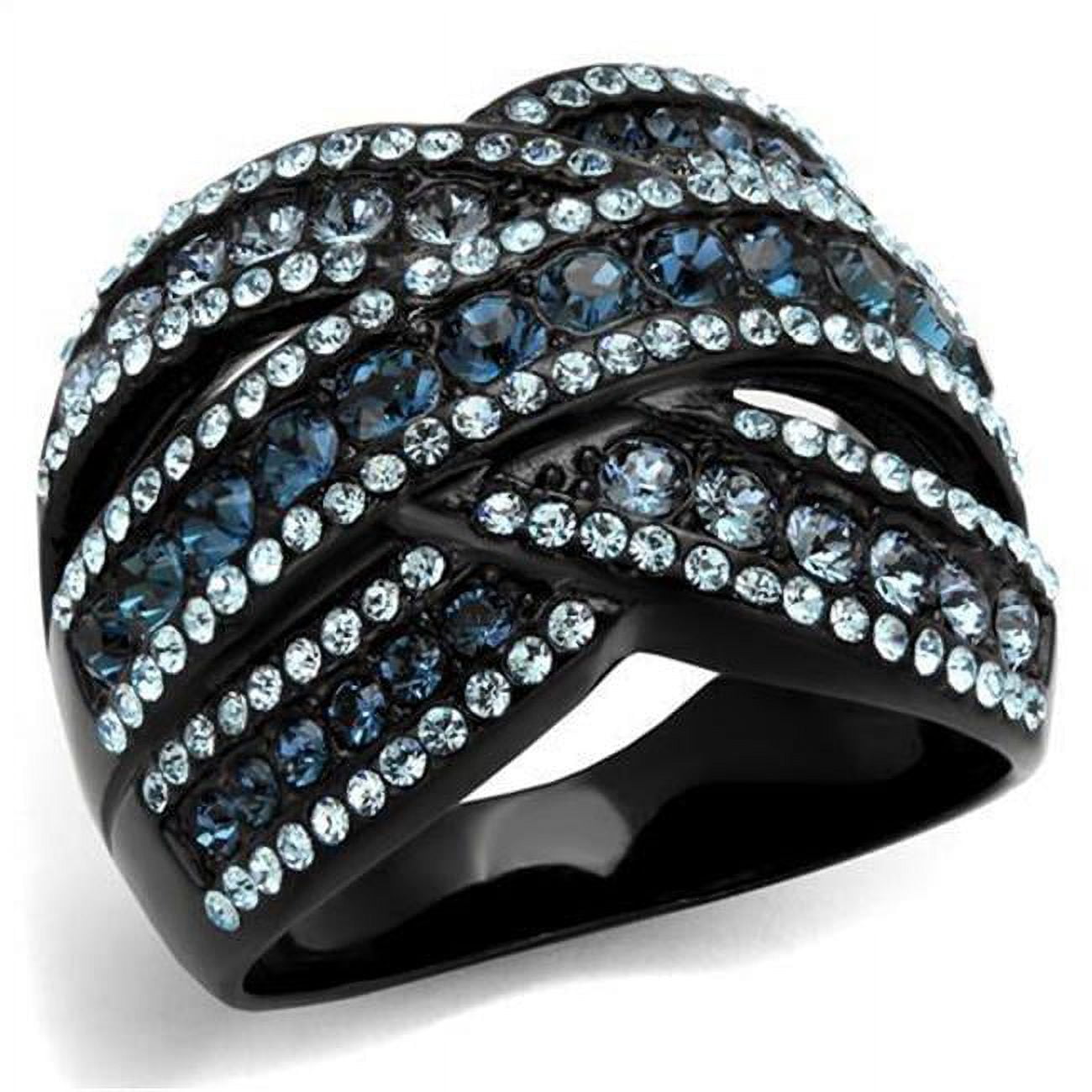 Women IP Black Stainless Steel Ring with Top Grade Crystal in Montana - Size 5