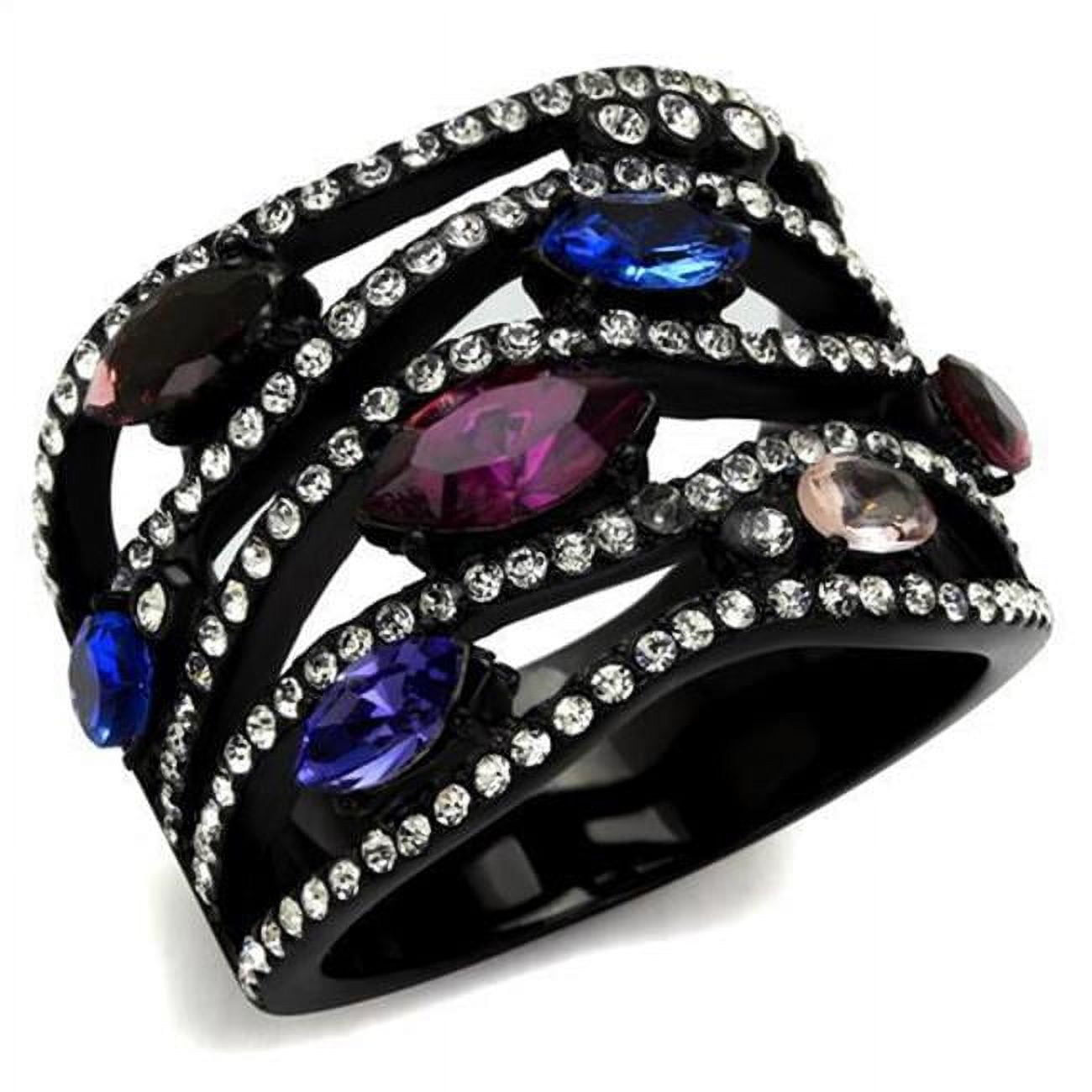 Women IP Black Stainless Steel Ring with Top Grade Crystal in Multi Color - Size 9