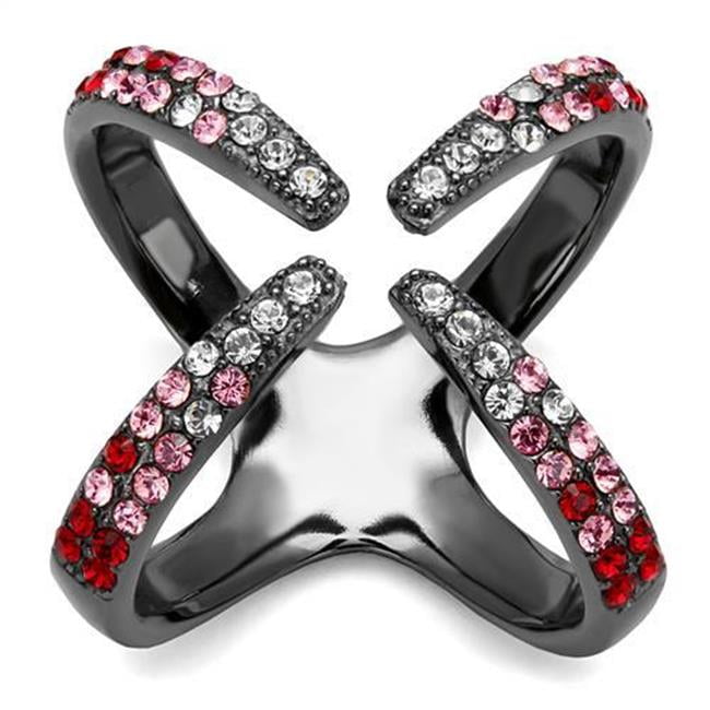 TK2696-7 Women IP Light Black Stainless Steel Ring with Top Grade Crystal in Multi Color - Size 7