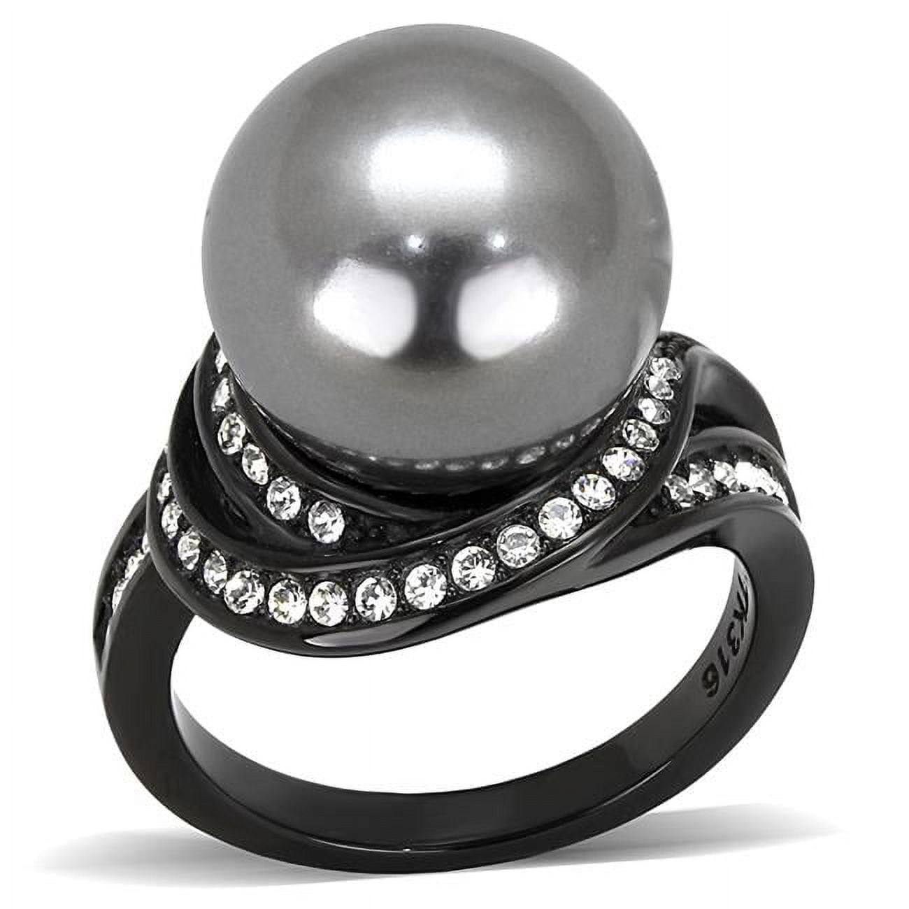 Women IP Black Stainless Steel Ring with Synthetic in Gray - Size 7