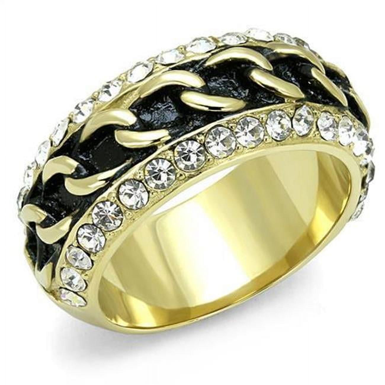Women IP Gold Stainless Steel Ring with Top Grade Crystal in Clear - Size 6