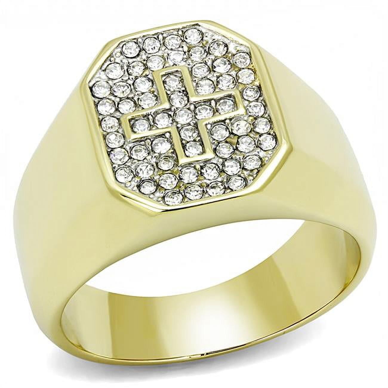 Men Two-Tone IP Gold Stainless Steel Ring with Top Grade Crystal in Clear - Size 9