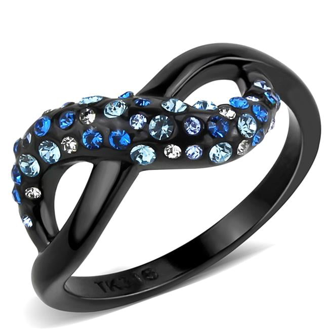Women IP Black Stainless Steel Ring with Top Grade Crystal in Multi Color - Size 10