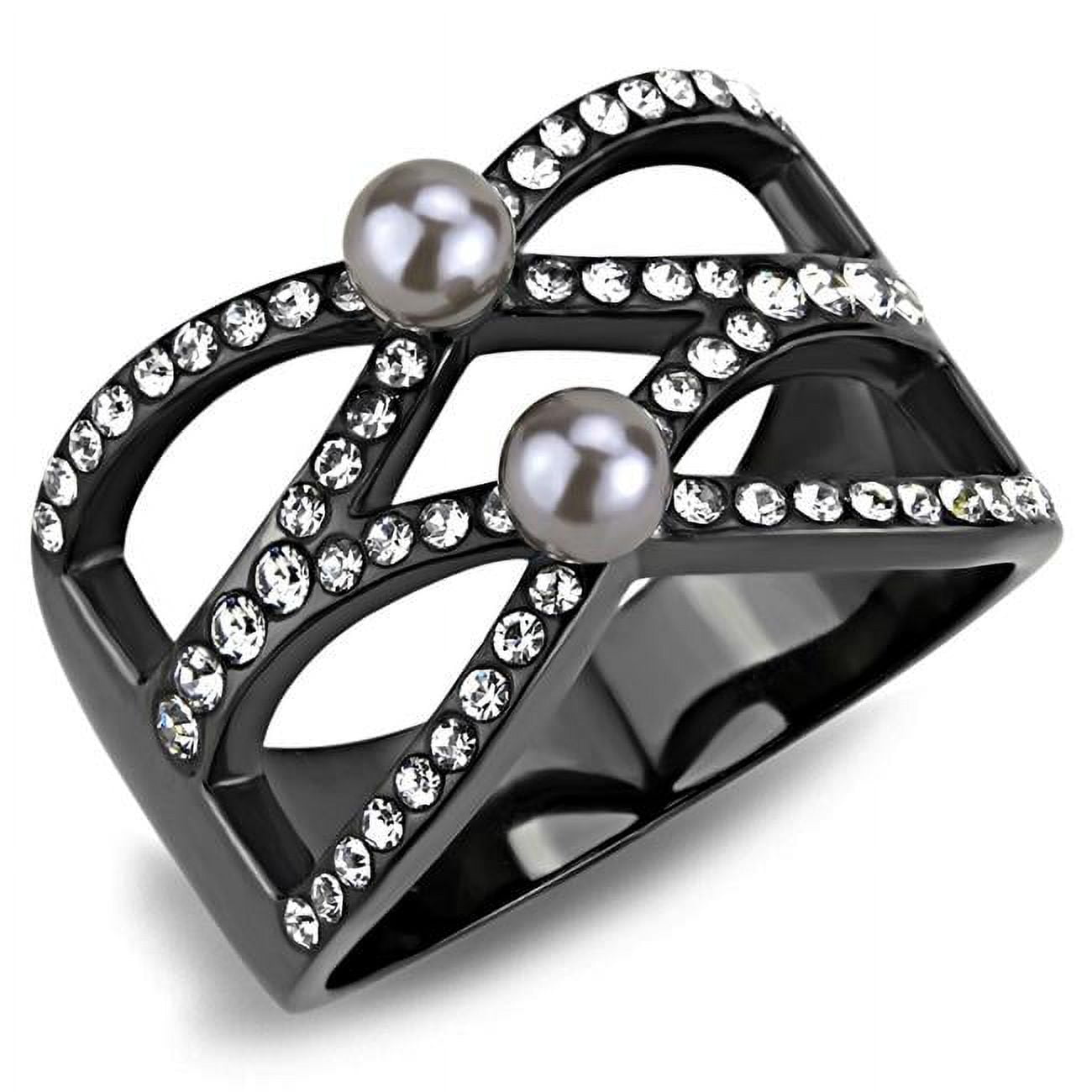 Women IP Light Black Stainless Steel Ring with Synthetic in Gray - Size 5