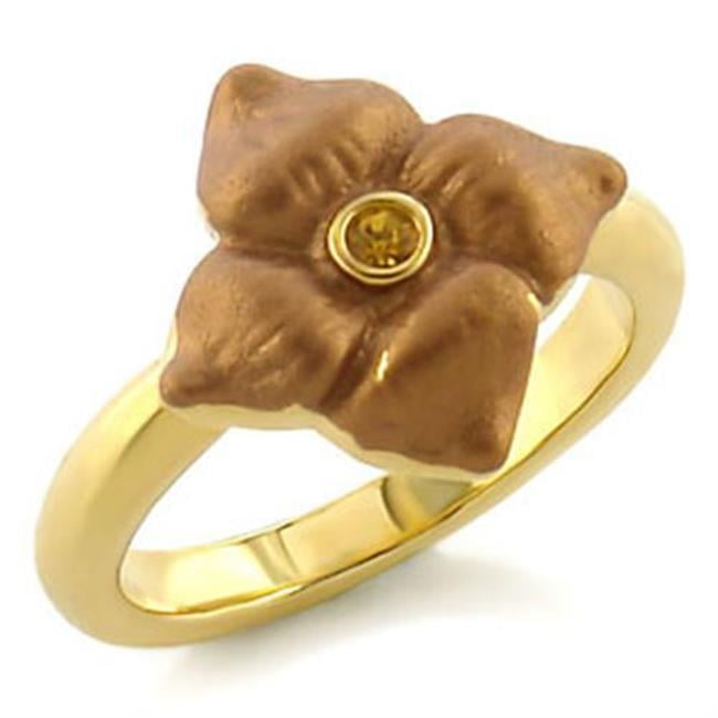 Women Gold White Metal Ring with Top Grade Crystal in Topaz - Size 7