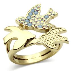 IP Gold Ion Plating Brass Ring with Top Grade Crystal, Multi Color - Size 6