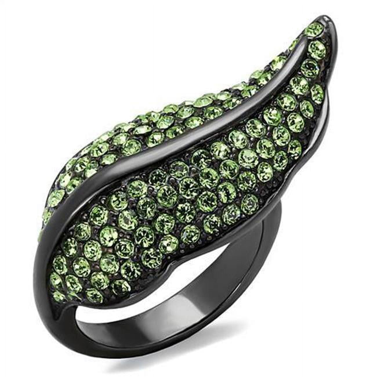 Women IP Light Black Stainless Steel Ring with Top Grade Crystal in Peridot - Size 5