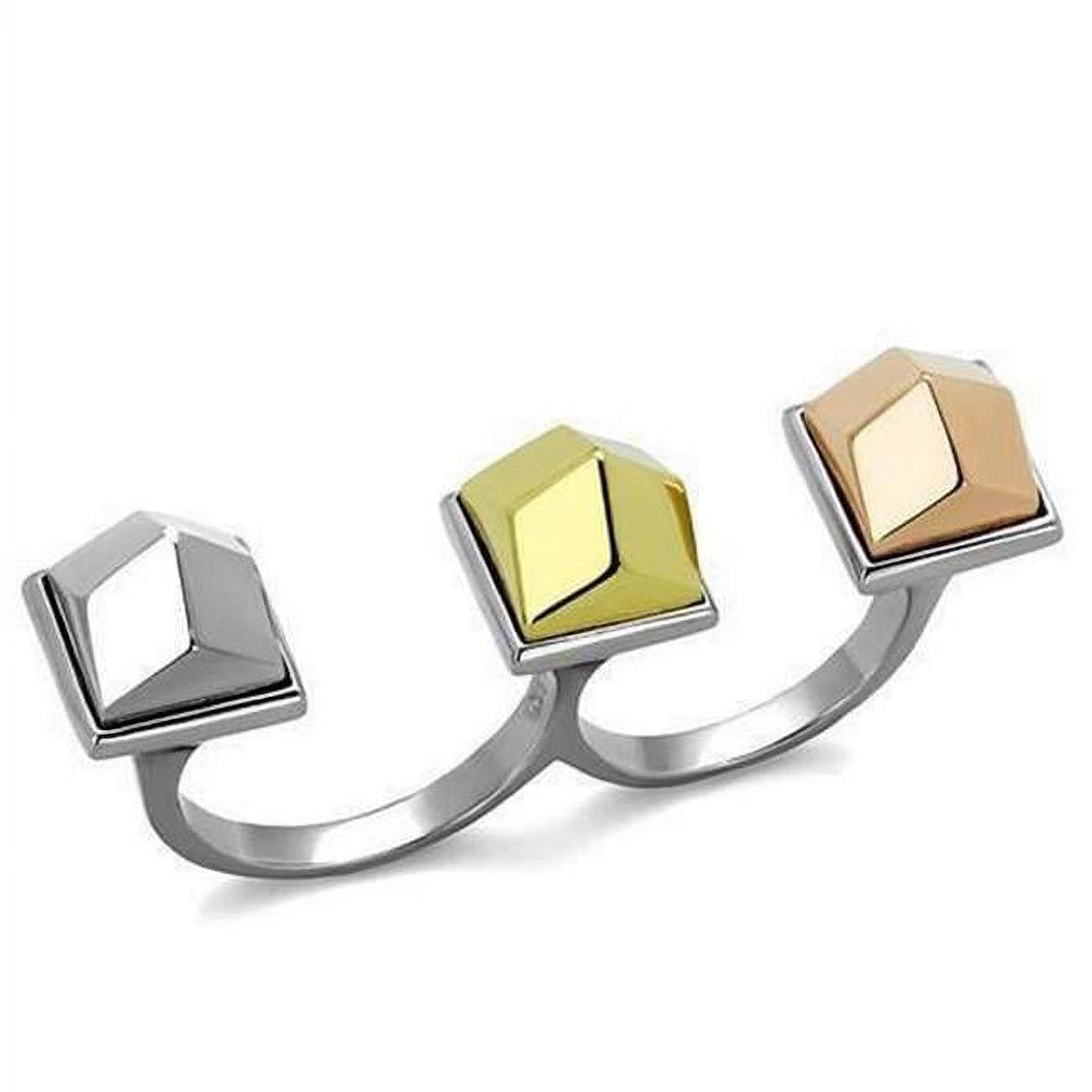Three Tone IP Gold, IP Rose Gold & High Polished Stainless Steel Ring with No Stone - Size 8
