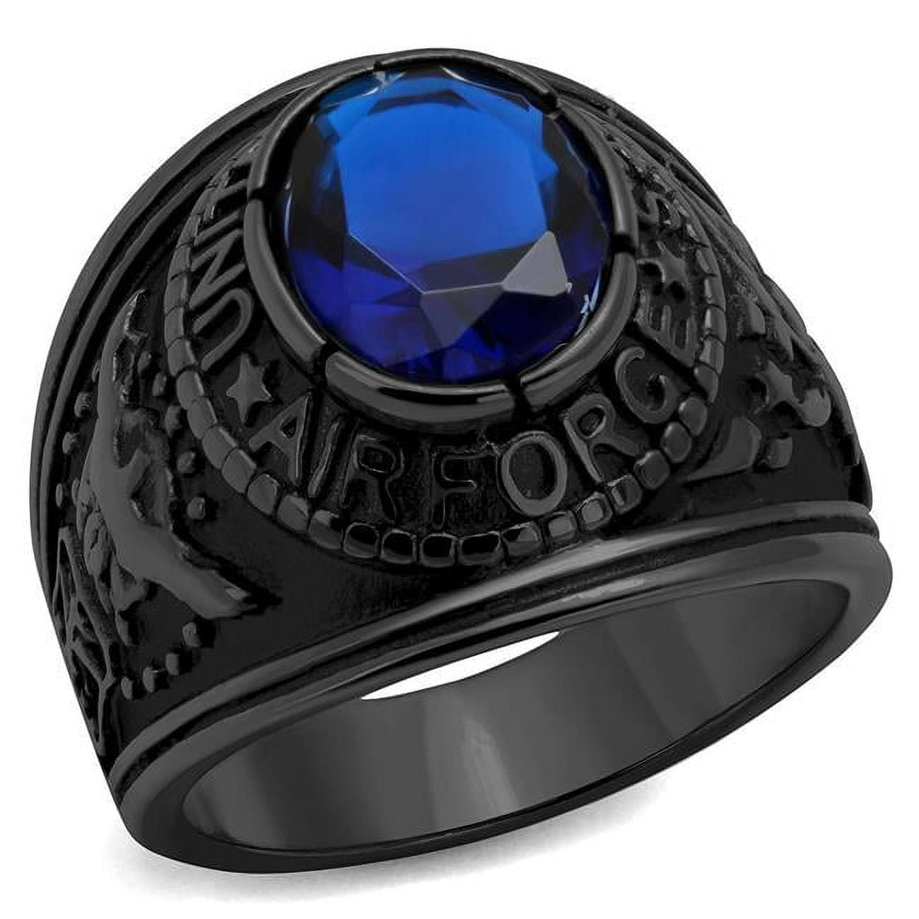 IP Black Ion Plating Stainless Steel Ring with Synthetic Glass, Sapphire - Size 14