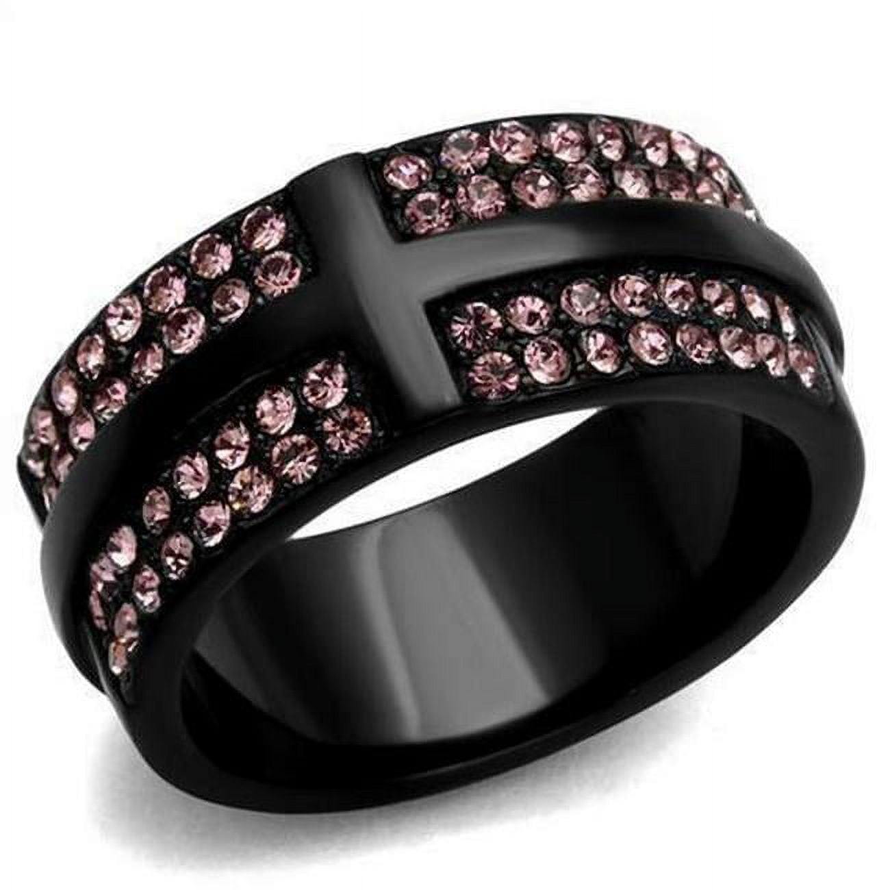 IP Black Ion Plating Stainless Steel Ring with Top Grade Crystal, Light Amethyst - Size 6