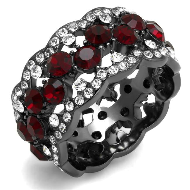 Women IP Light Black Stainless Steel Ring with Top Grade Crystal in Siam - Size 5