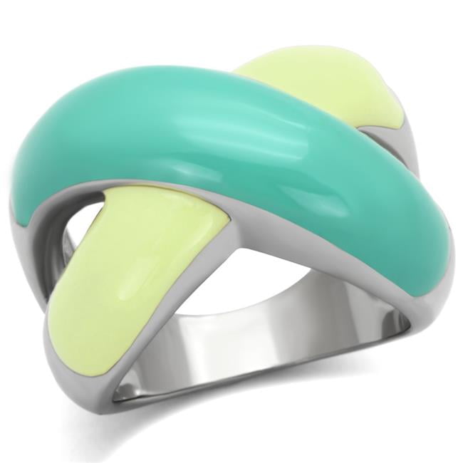 High Polished No Plating Stainless Steel Ring with Epoxy, Multi Color - Size 6