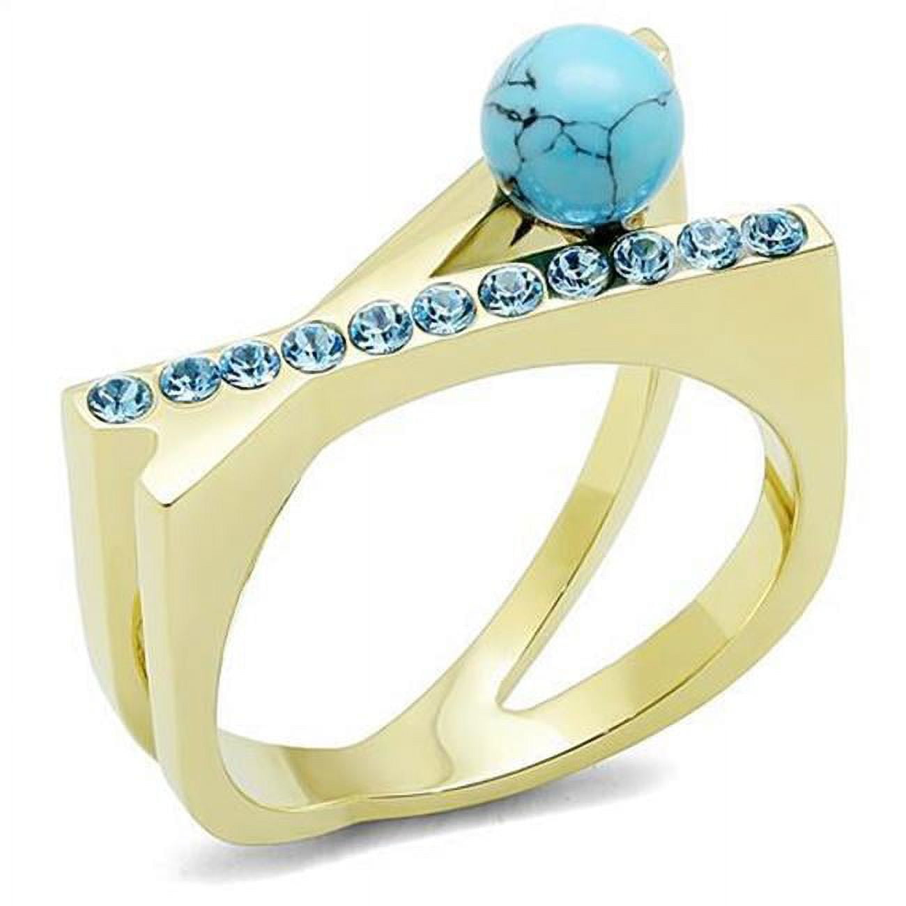 Women IP Gold Stainless Steel Ring with Synthetic in Turquoise - Size 6