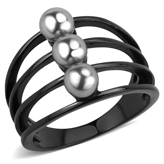 Women IP Black Stainless Steel Ring with Synthetic in Gray - Size 5