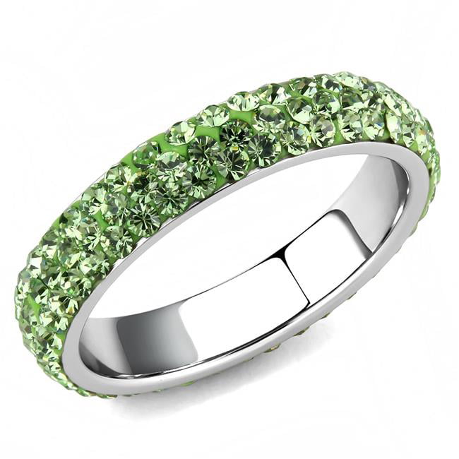 Women High Polished Stainless Steel Ring with Top Grade Crystal in Peridot - Size 6